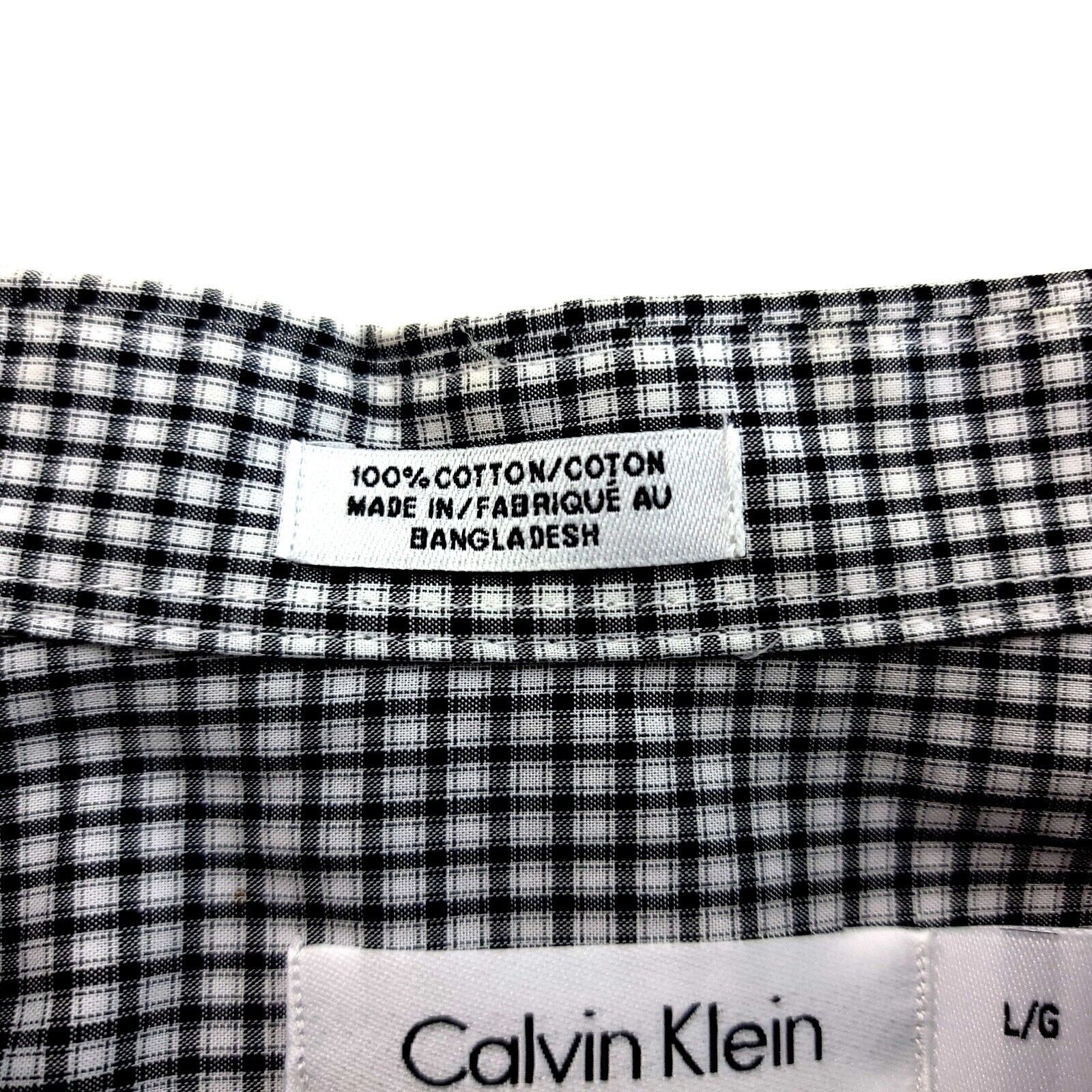 Calvin Klein Calvin Klein Slim Fit Large Cotton White Black Plaid Button Size US L / EU 52-54 / 3 - 8 Thumbnail