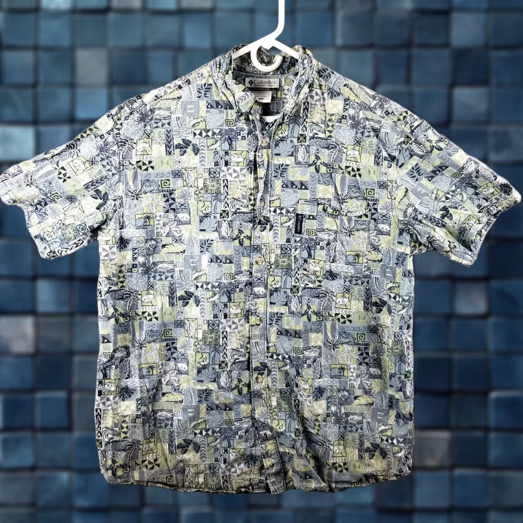 Vintage Columbia Fishing Shirt Men XL All Over Print Tuna Floral Hawaiian Button Up Size US XL / EU 56 / 4 - 1 Thumbnail