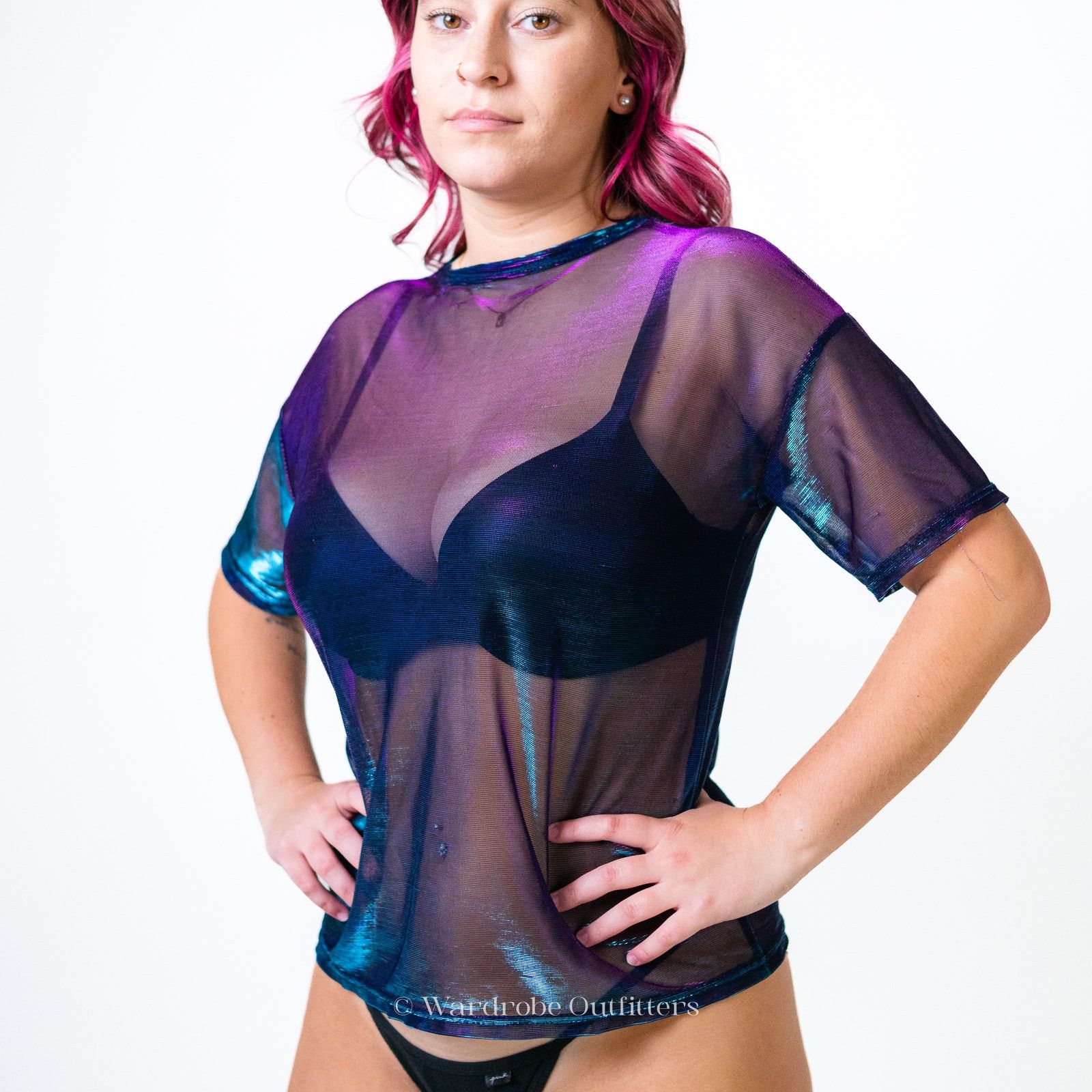 Designer Purple Sheer Mesh Rave Tee Size M / US 6-8 / IT 42-44 - 1 Thumbnail