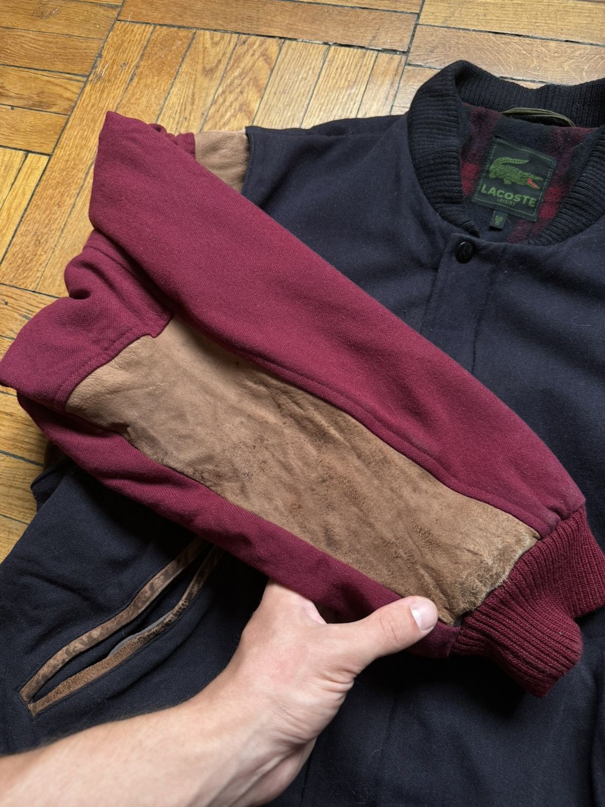 Lacoste 90s Vintage Men's LACOSTE Red Wool Leather Bomber Jacket 6 Size US XL / EU 56 / 4 - 6 Thumbnail
