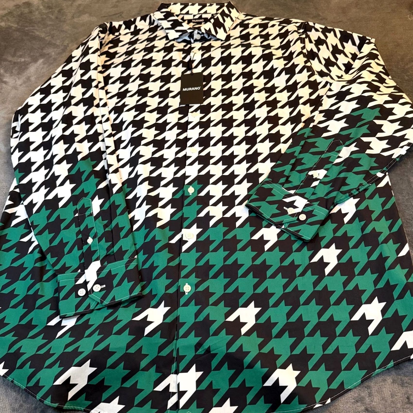 Murano Murano Houndstooth Button Down Shirt Black White Green 100% Cotton Mens 3XT NWT Size US XXL / EU 58 / 5 - 3 Thumbnail