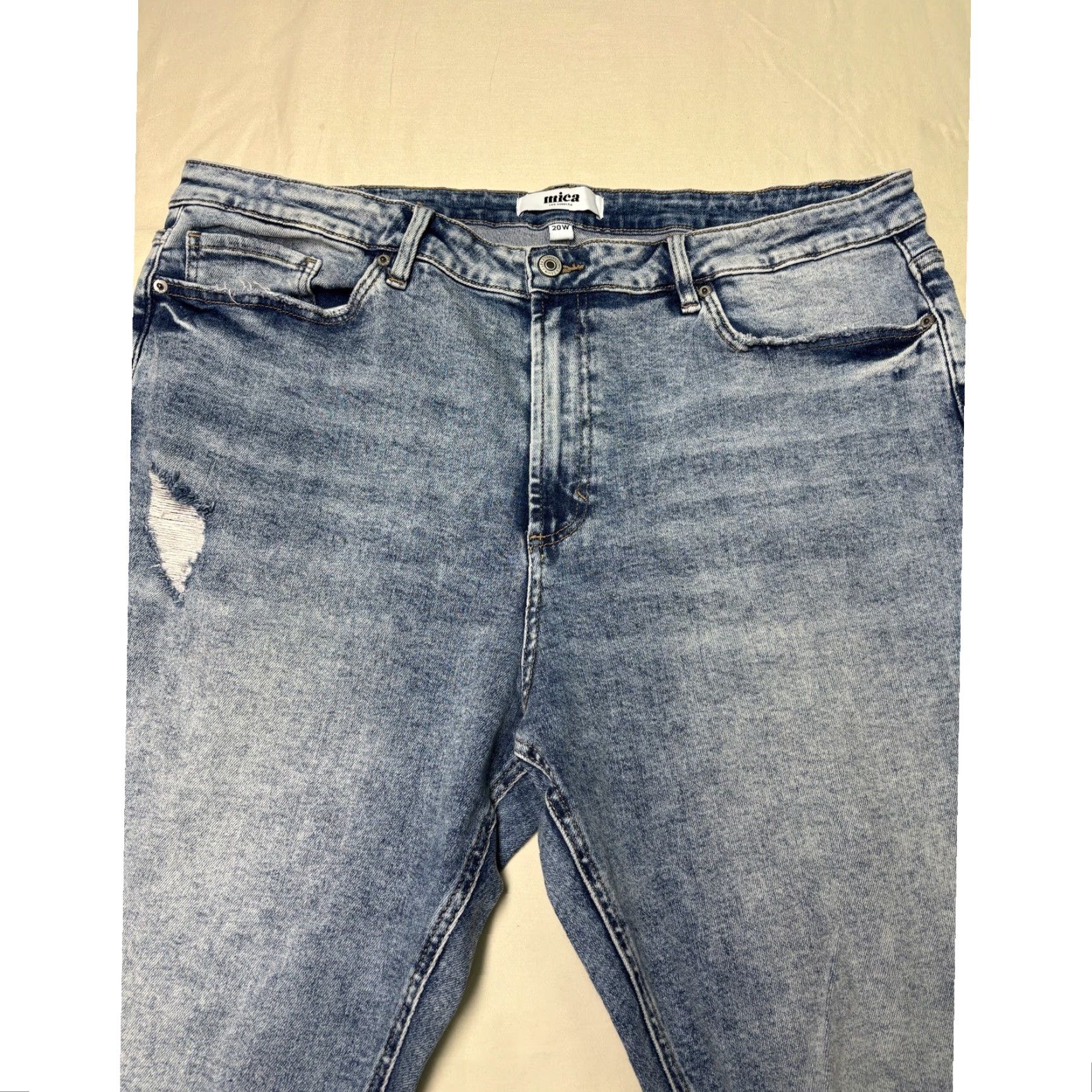 Denime Mica Denim Jeans Flared Women 20W Plus Acid Wash Distressed Raw Hem 5-Pocket DenimCotton Polyester Spandex Zip Mid Rise Blue Vintage No Size 42" / US 20 - 2 Thumbnail