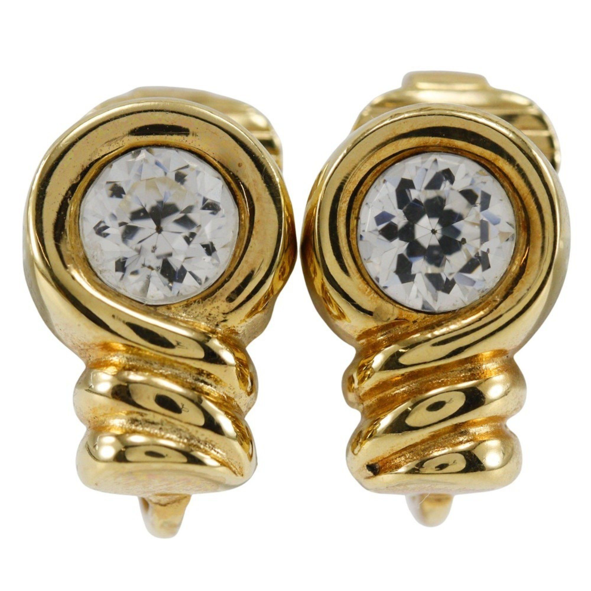 Dior Christian Dior Earrings, Gold Plated x Rhinestones, Made in Germany, Approx. 5.4g, Women's Size ONE SIZE - 1 Thumbnail