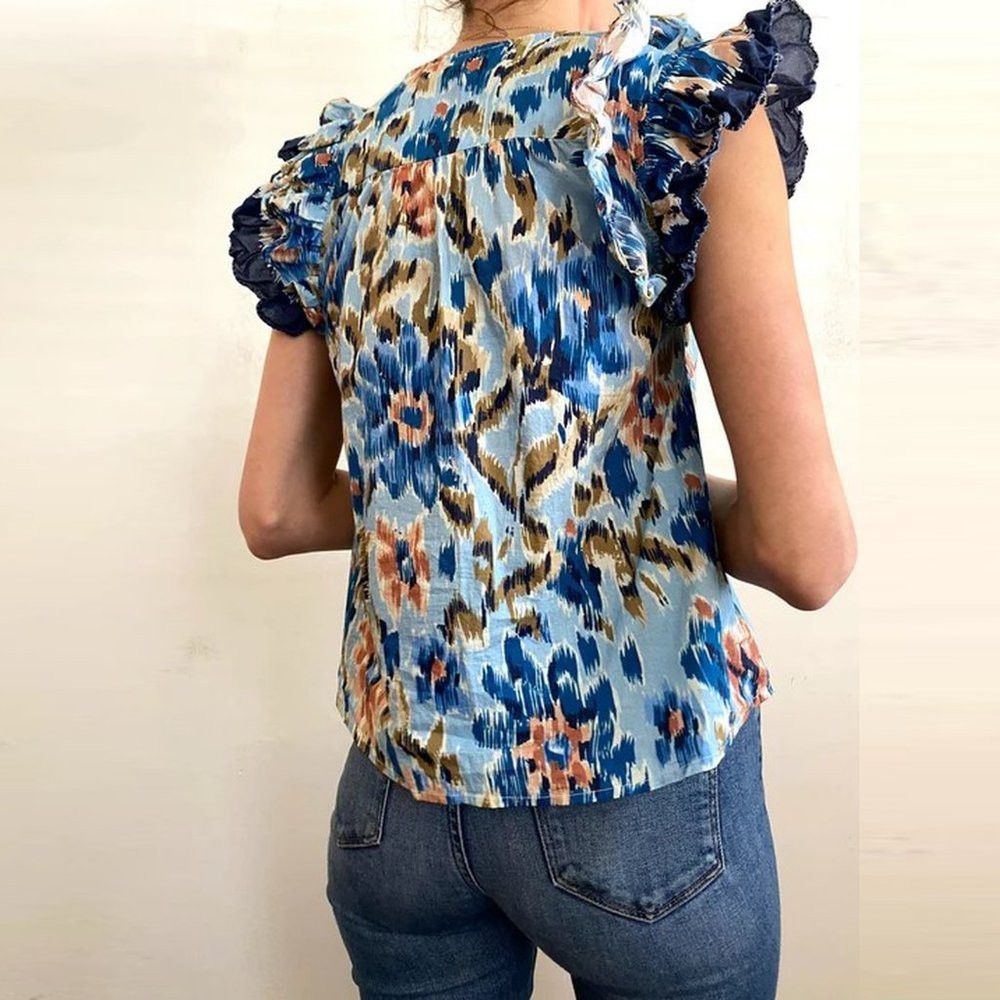 House of Harlow NWT New House Of Harlow Zoey Flutter Sleeve Cotton Blue Blo Size S / US 4 / IT 40 - 2 Thumbnail