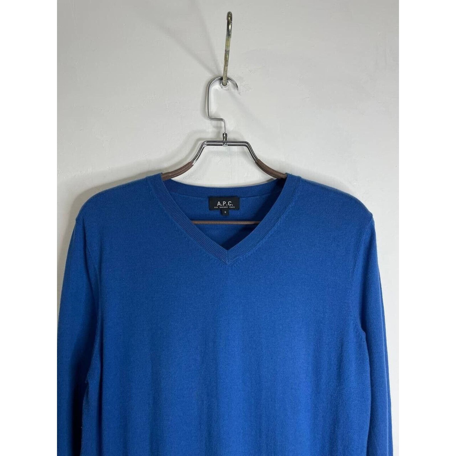 A.P.C. × Vintage A.P.C. Blue V-Neck Sweater Men’s Size M Cotton Cashmere Knit Size US M / EU 48-50 / 2 - 4 Thumbnail