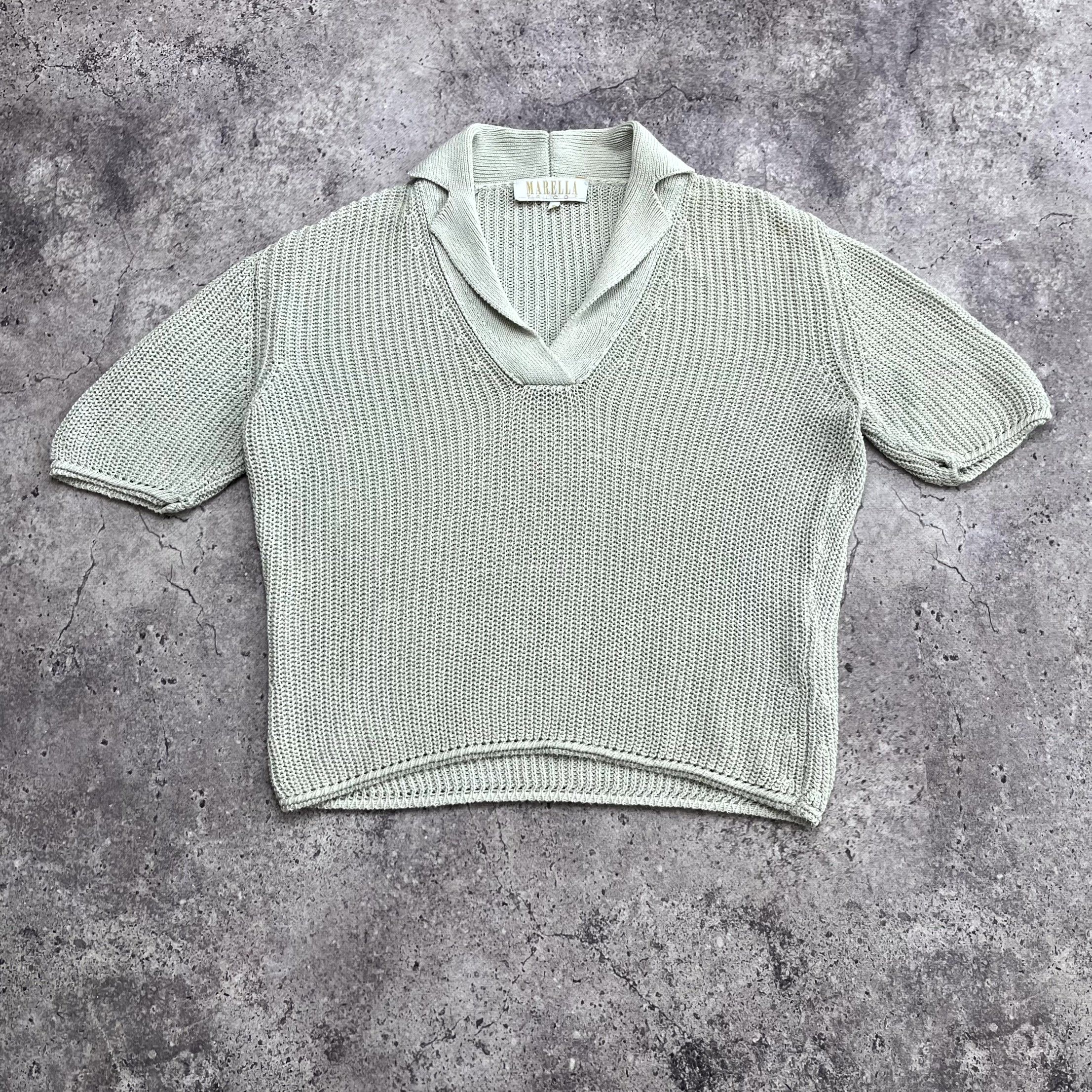 Marella Marella Tricot Knit Polo Top Gray T-Shirt V Neck Size S Size S / US 4 / IT 40 - 1 Thumbnail