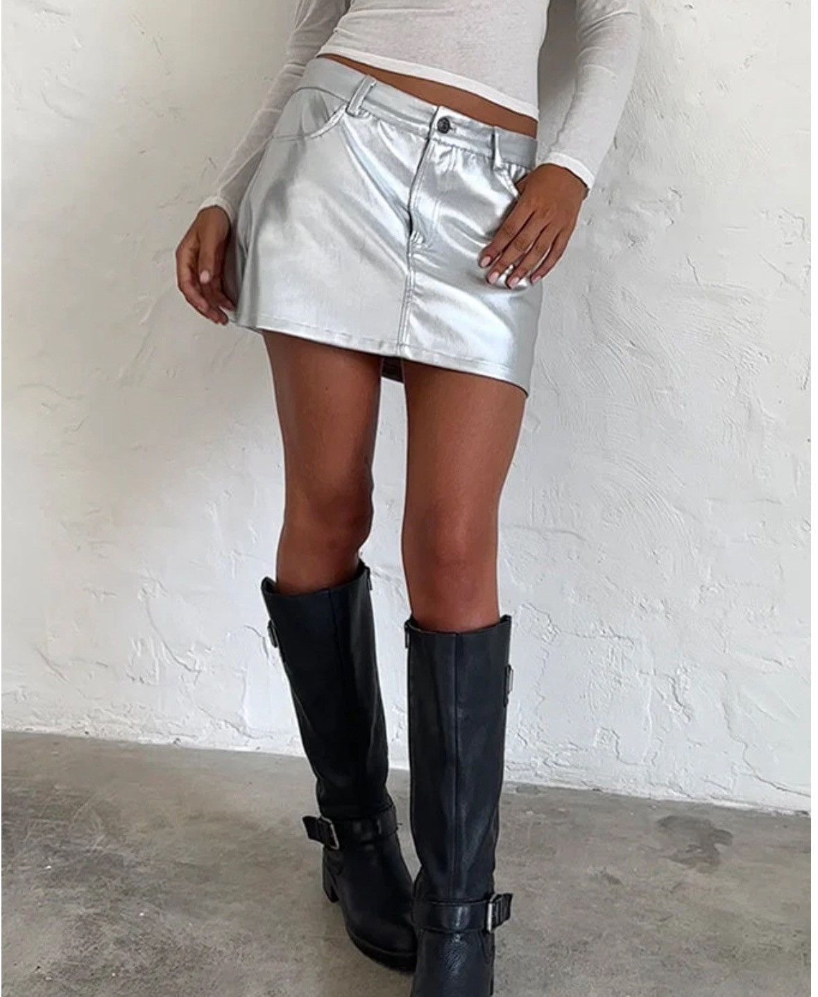 Other Motel Silver Faux Leather Mini Skirt for Night Out NWT Size 27" / US 4 / IT 40 - 2 Thumbnail