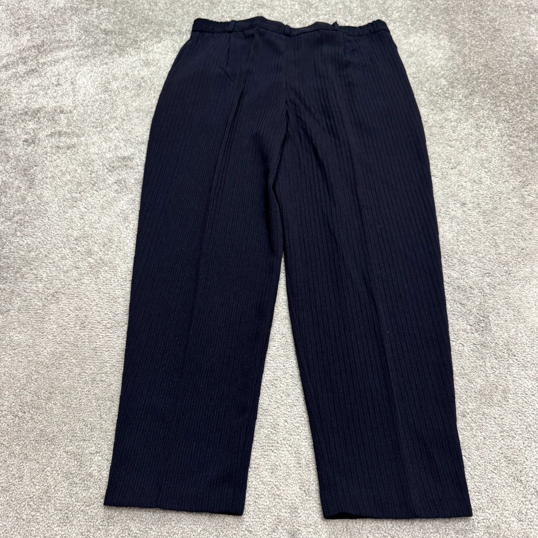 Vintage Unbranded Pleated Front Textured Dress Pants Mens 34x26 Navy Pinstriped Classic Size US 34 / EU 50 - 2 Thumbnail
