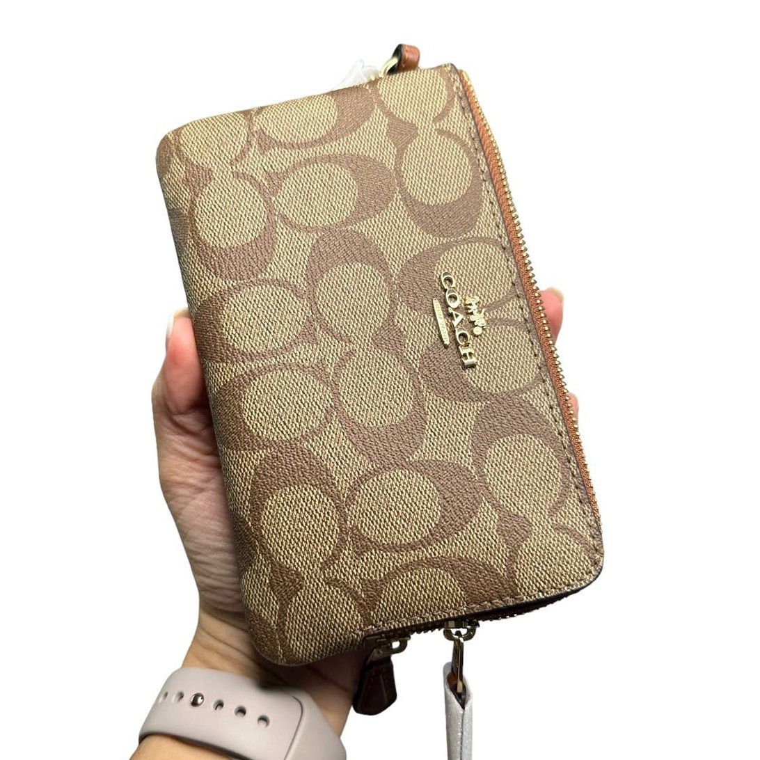 Coach Coach Double Corner Zip Wristlet In Signature Khaki Reedwood Size ONE SIZE - 5 Thumbnail
