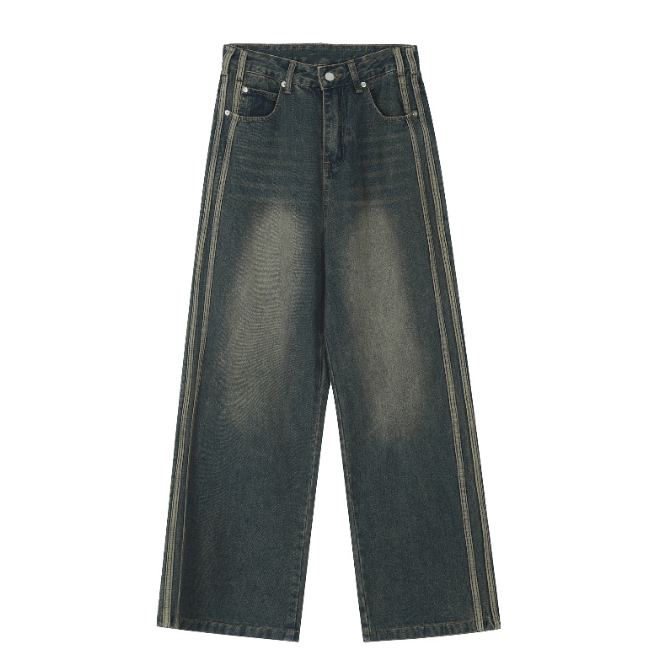 Japanese Brand × Jean American retro washed distressed loose flared striped jeans Size US 32 / EU 48 - 1 Thumbnail