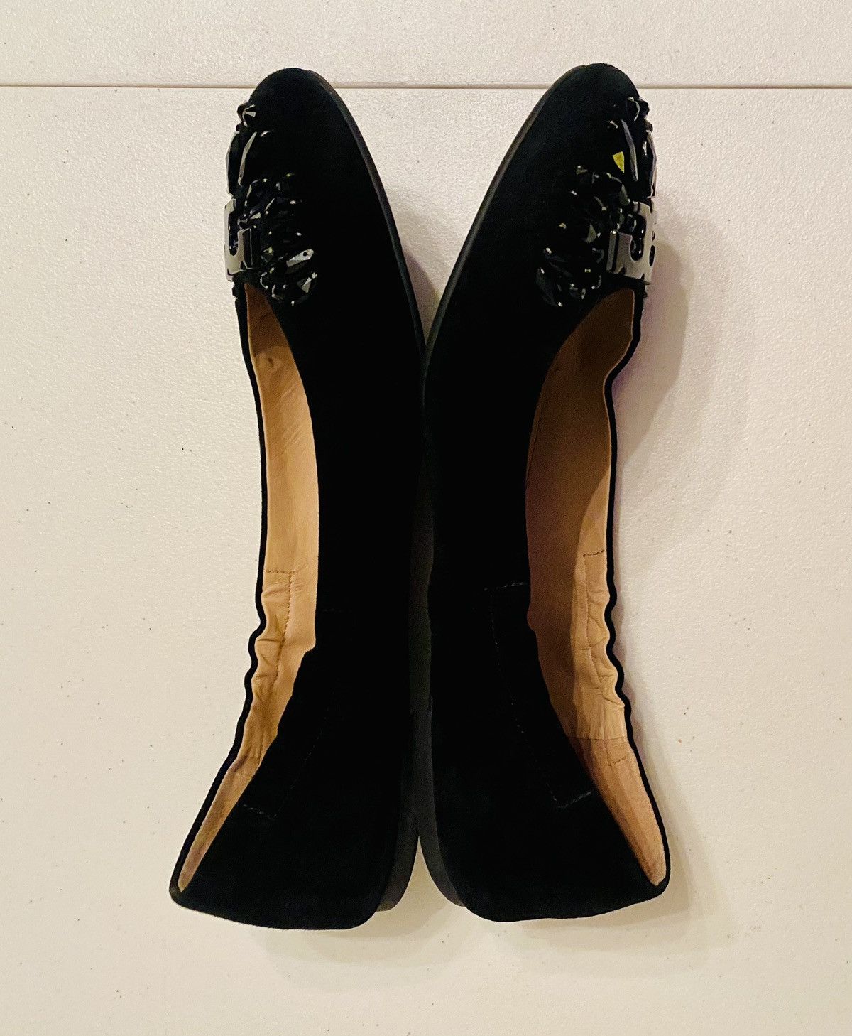 Tory Burch Tory Burch Suede Black Crystal Logo Vamp Delphine Ballet 9.5 Size US 9.5 / IT 39.5 - 6 Thumbnail
