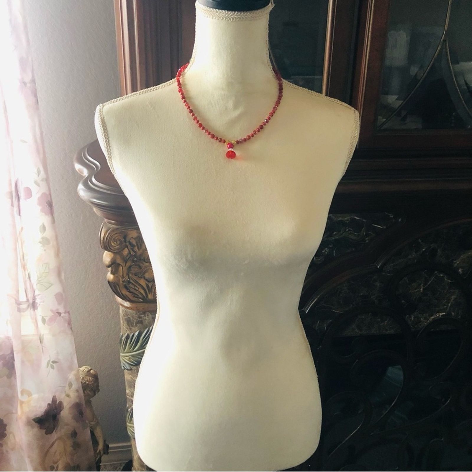 Handmade Handcrafted repurpose carnelian glass crystal necklace Size ONE SIZE - 5 Thumbnail