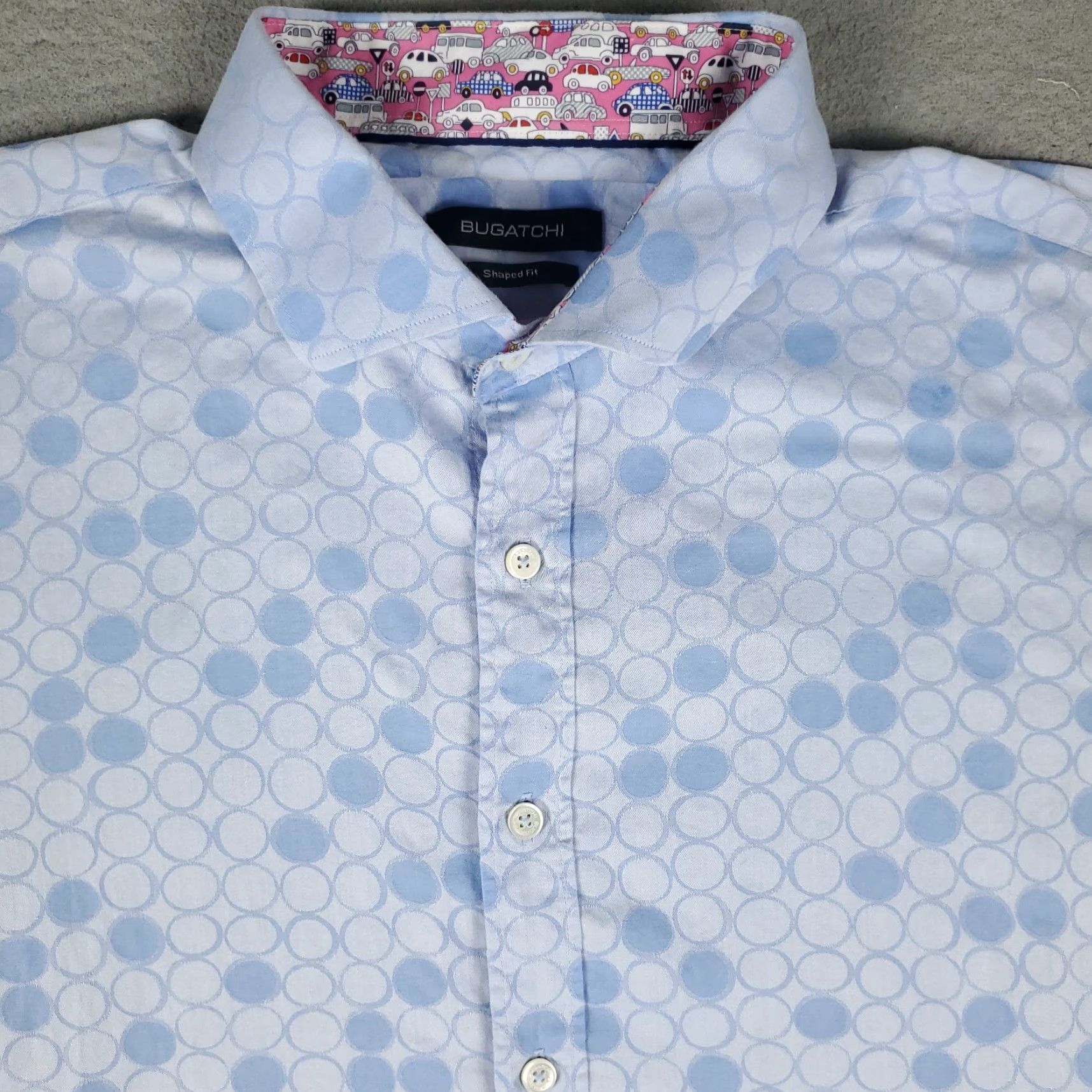 BUGATCHI Bugatchi Uomo Shirt Mens L Blue Geometric Button-Up Short Sleeve Casual Modern Business Classic Size US L / EU 52-54 / 3 - 2 Thumbnail