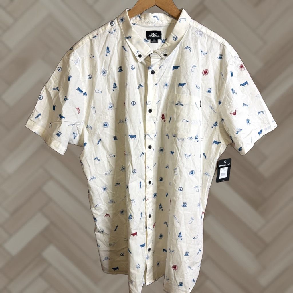 O'Neill O'Neill Shirt 2XL USA Flag AOP Button Up Short Sleeve Mens Casual Closet Ready NWT Vintage No Size US XXL / EU 58 / 5 - 1 Thumbnail