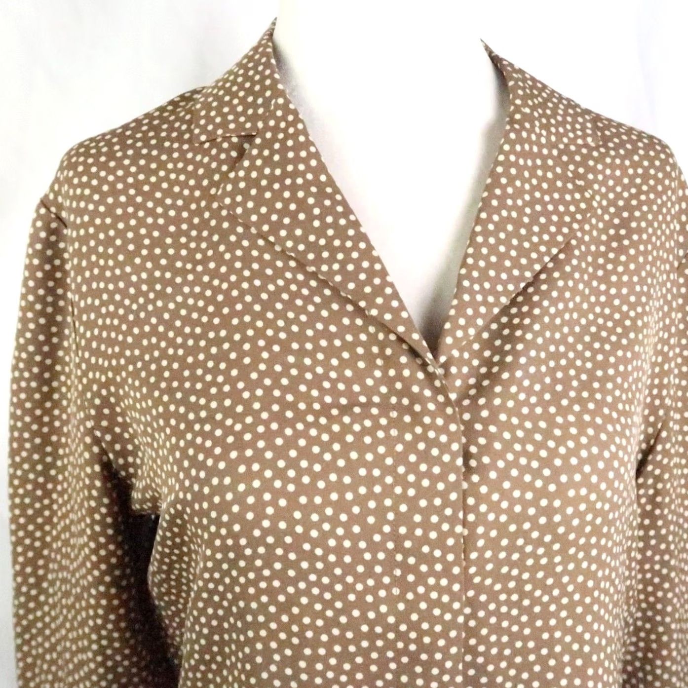 Talbots VINTAGE Talbots Brown and Cream Polka Dot Button Down Blouse Top 4 Silk Long Sleeve Women Size S / US 4 / IT 40 - 2 Thumbnail