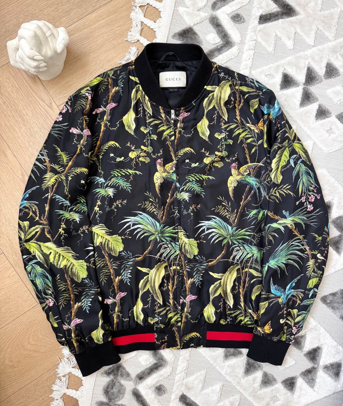 Gucci Men's GUCCI Silk Bomber Jacket Jungle Print size 50 M Size US M / EU 48-50 / 2 - 1 Thumbnail