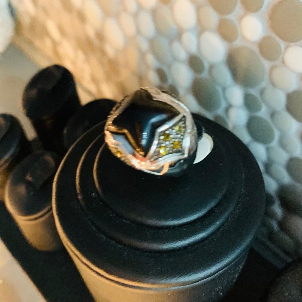 Other Sterling Silver W Black stone Ring with CZ size 8 Size ONE SIZE - 2 Thumbnail