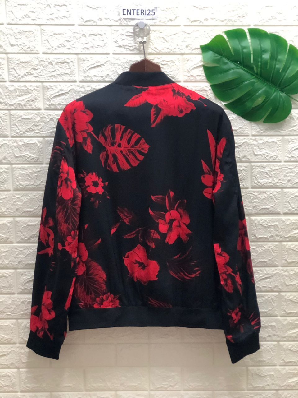 Zara Jacquard Jacket Bomber Varsity black red flora
