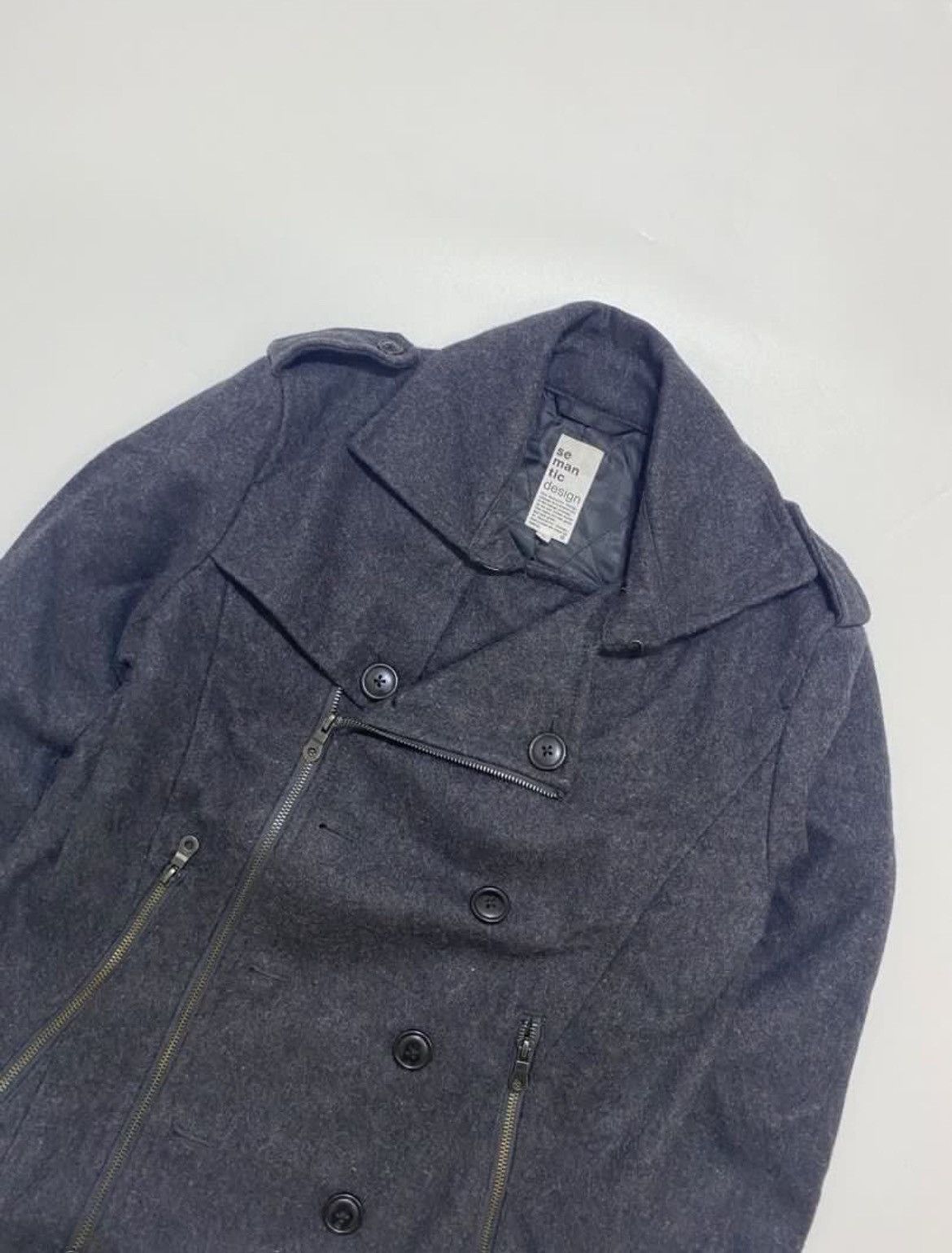 If Six Was Nine × Le Grande Bleu (L.G.B.) × semanticdesign Semantic Design Wool Bikers Jacket Size US L / EU 52-54 / 3 - 3 Thumbnail