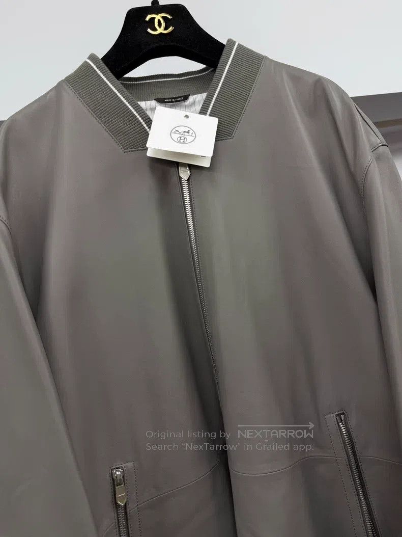 Hermes Hermes Men's baseball-style stand collar zipper leather ja Size US XL / EU 56 / 4 - 2 Thumbnail