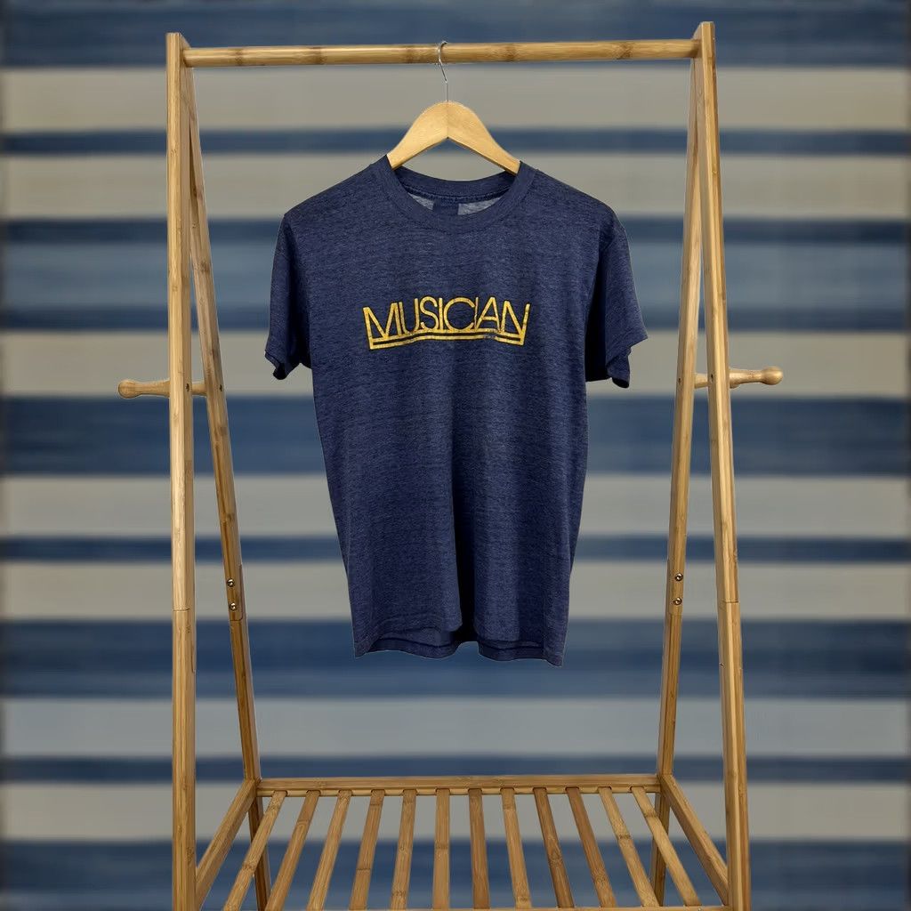 Vintage VINTAGE 80s Musician Paper Thin Burnout Single Stitch Worn T-Shirt Adult Medium Blue Instrument Music Mens Size US M / EU 48-50 / 2 - 1 Thumbnail