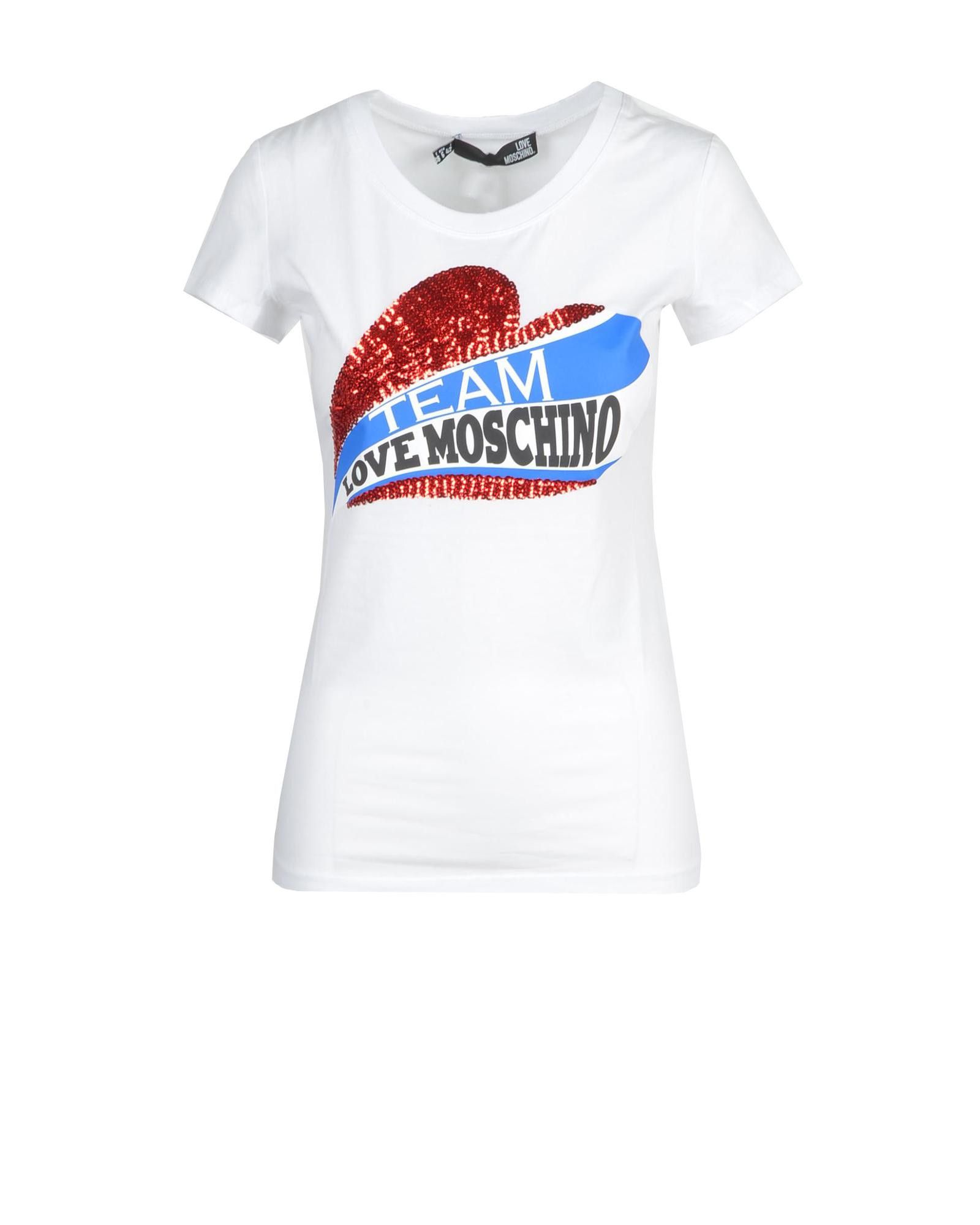 image of Moschino Printed Short Sleeve T-Shirt in White, Women's (Size XS)