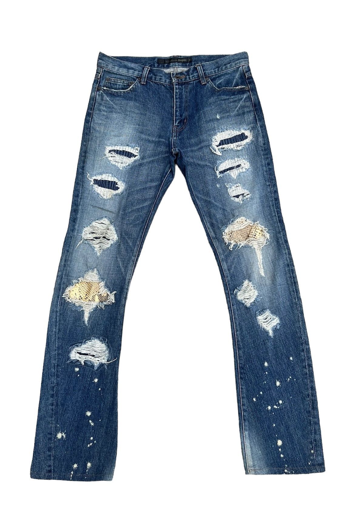Schlussel Schlussel Japan Rips Snakes Scales Design Patchwork Denim Size US 31 - 1 Thumbnail