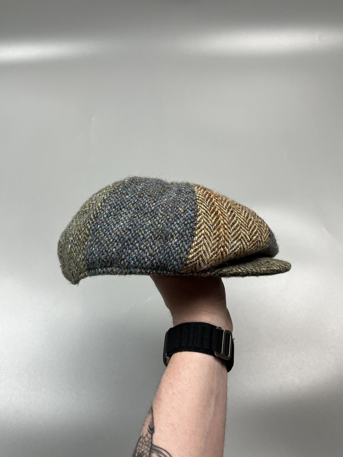 Harris Tweed Harris Tweed Patchwork Tweed Flat Cap (Y0373) Size ONE SIZE - 3 Thumbnail