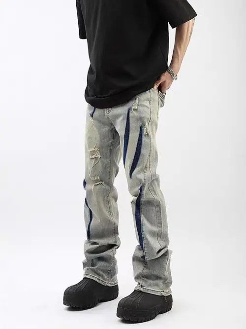 VIBE Retro yellow mud claw mark wide leg jeans Size US 32 / EU 48 - 6 Thumbnail