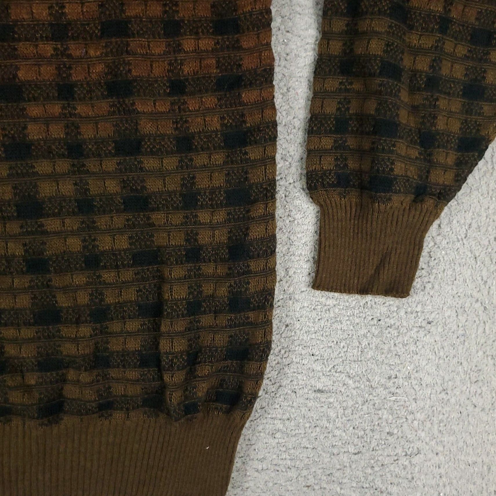 IDEA VINTAGE Idea Uomo Sweater Mens Medium Brown Plaid Pullover Knit Crew Neck Regular Fit Italy Size US M / EU 48-50 / 2 - 3 Thumbnail