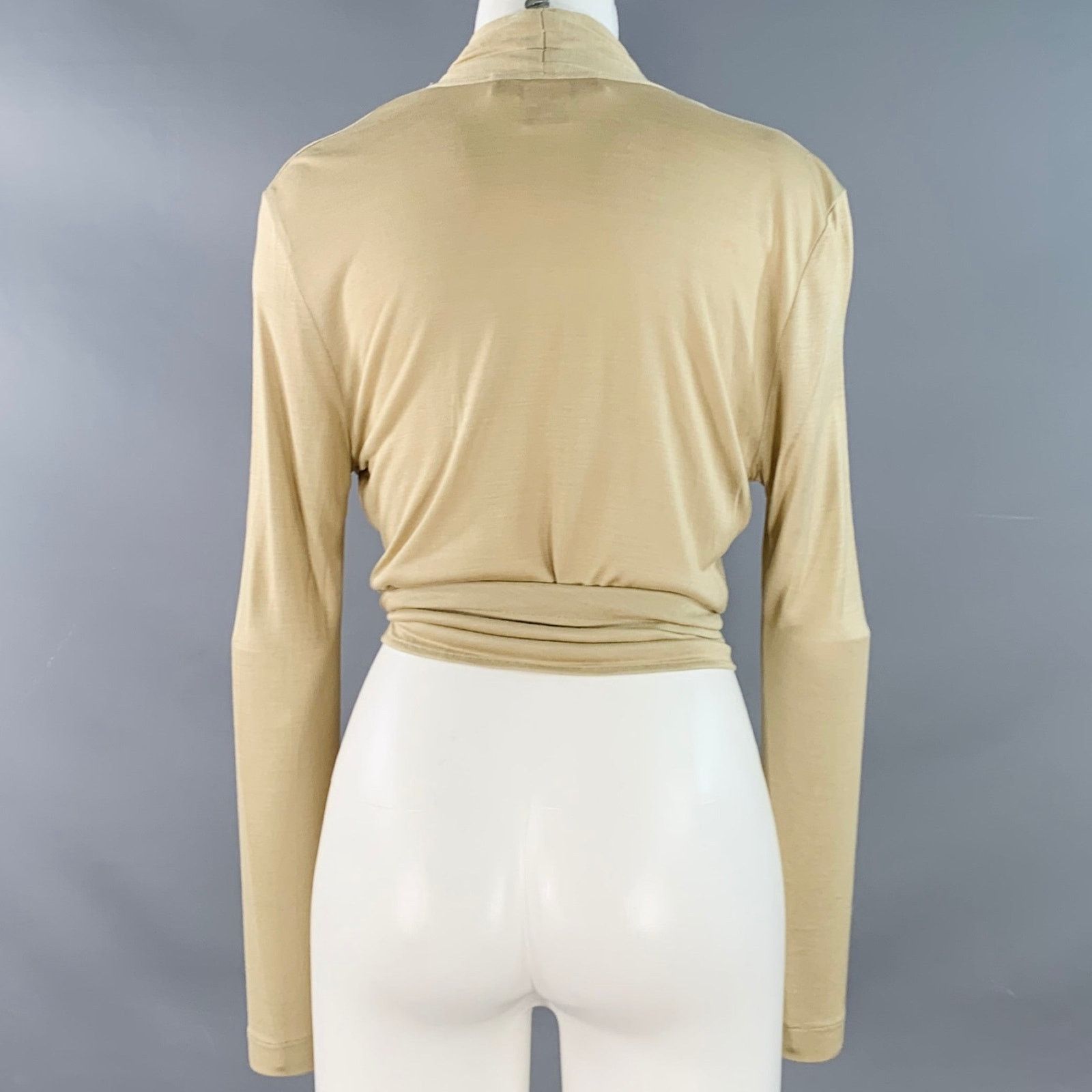 Max Mara MAX MARA Size S Beige Rayon Silk Wrap Cardigan Size S / US 4 / IT 40 - 3 Thumbnail