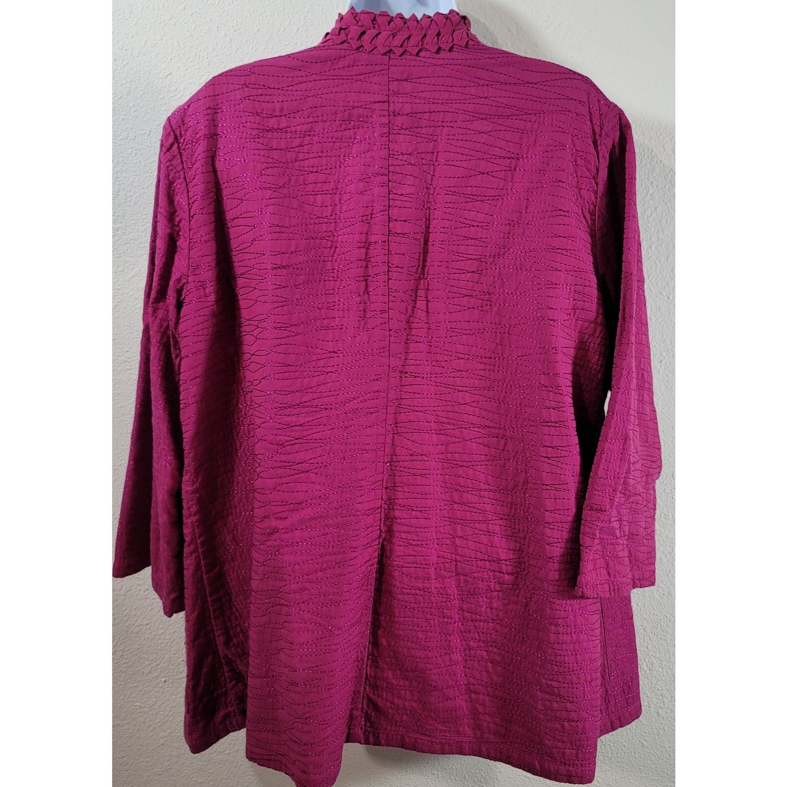 Chicos Chico's Fuchsia Metallic Braided Lapel Cardigan Sweater 2 L Size L / US 10 / IT 46 - 2 Thumbnail
