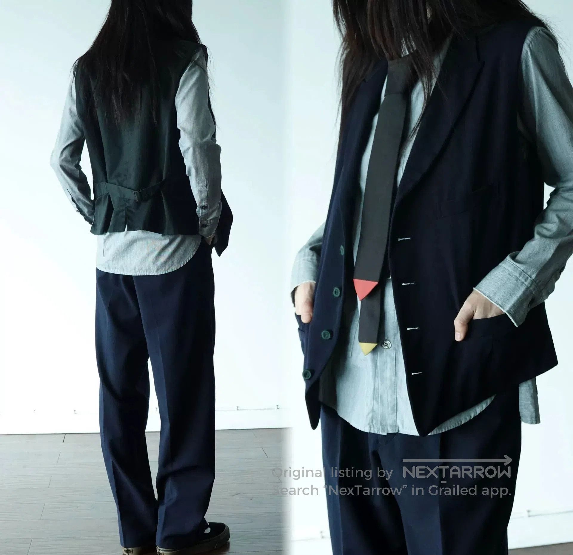 Y's for Men Navy Wool Vest for Unisex Styling. Size M / US 6-8 / IT 42-44 - 2 Thumbnail