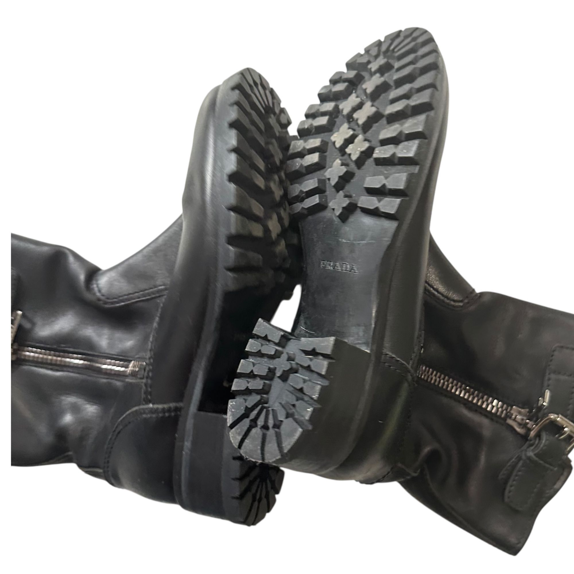 Prada Prada Biker Boots Black Leather Lug Sole Ankle Boots EU 38.5 Size US 8.5 / IT 38.5 - 8 Thumbnail