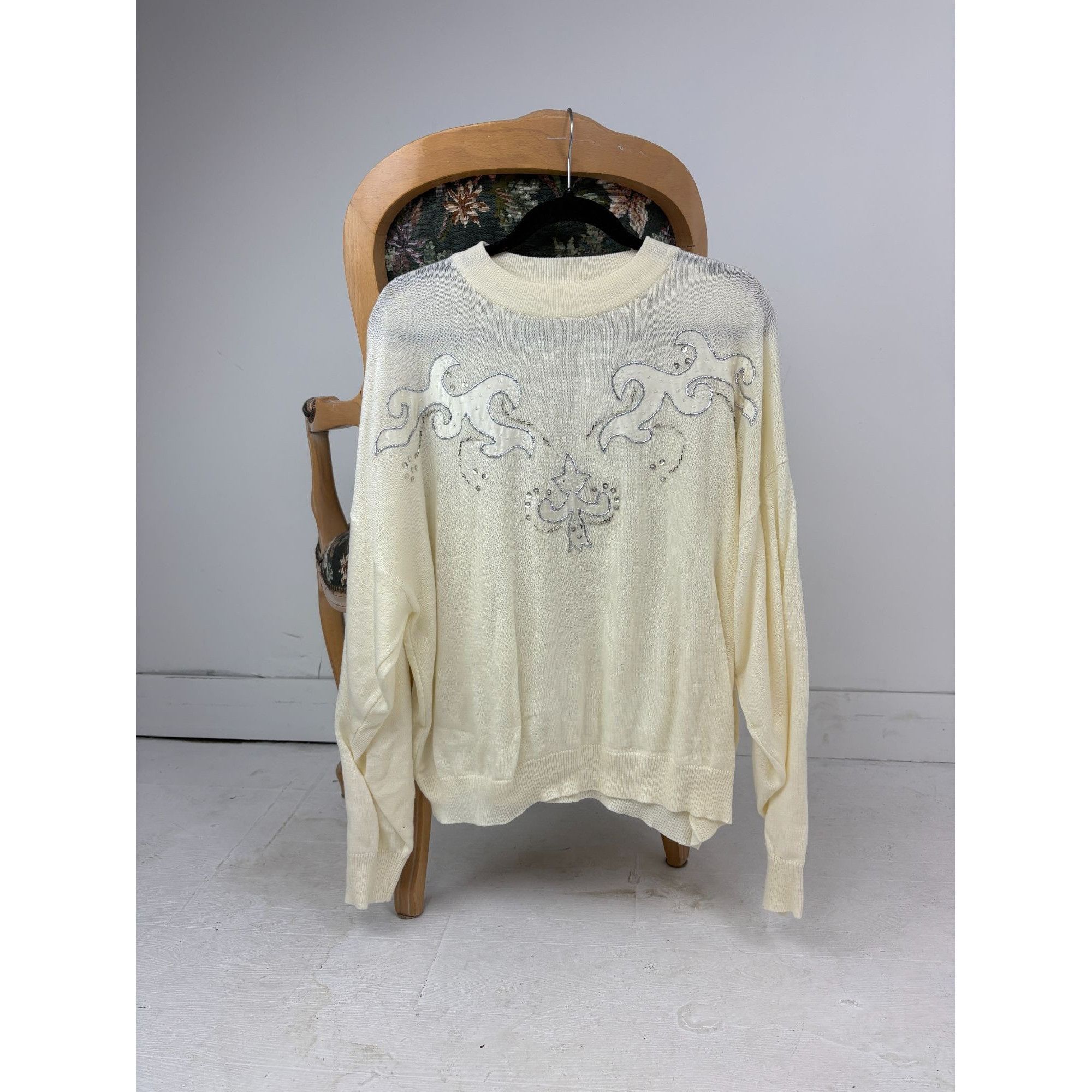 Other Vintage Image 3d Sequin White Sweater Size XL / US 12-14 / IT 48-50 - 1 Thumbnail