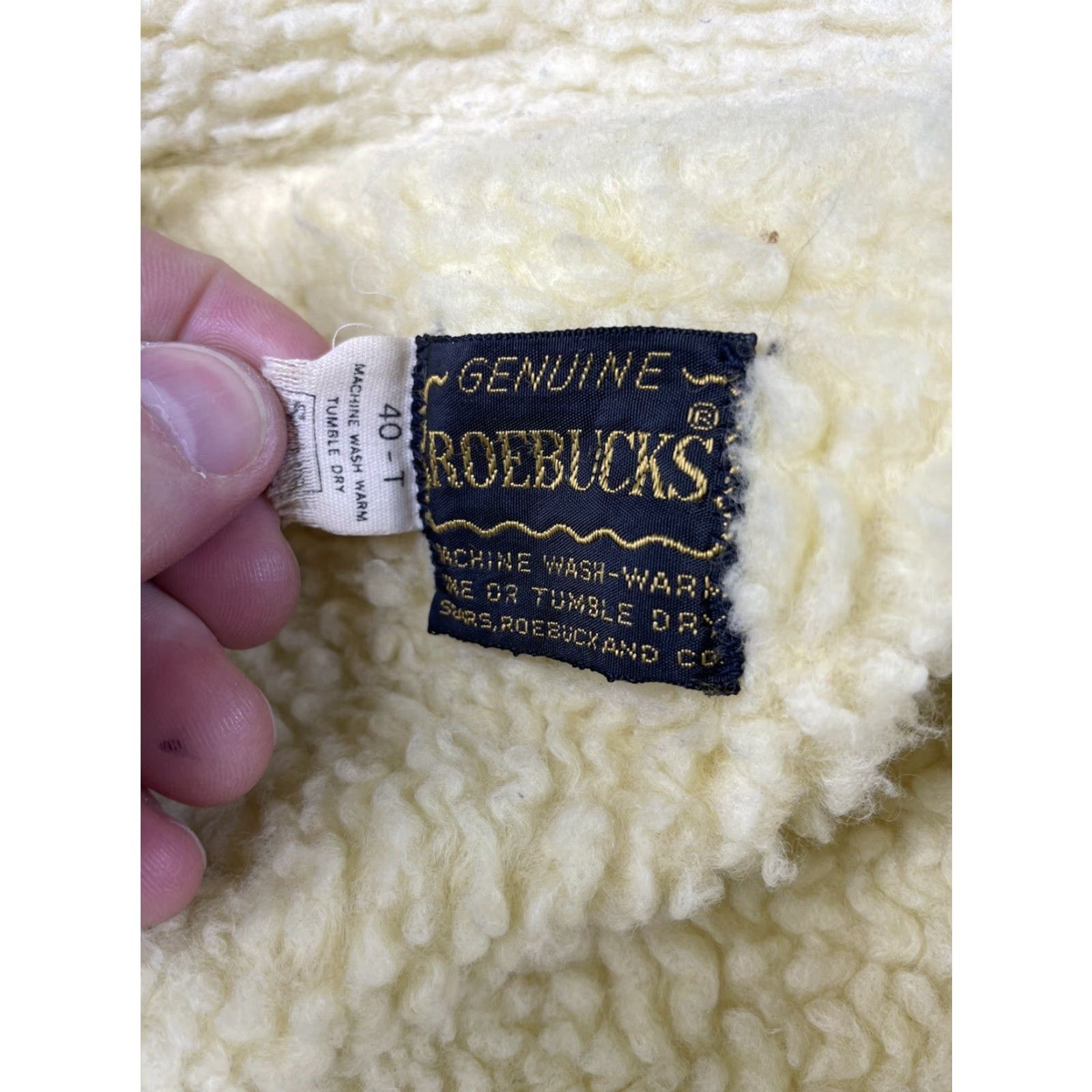 Sears VINTAGE ROEBUCKS Sears Denim Shearling Jacket Chore Coat Sherpa Lined 40 Tall Jeans Cotton Blue Men 80s 90s Western Cowboy Workwear Jacket Size US XXS / EU 40 - 2 Thumbnail