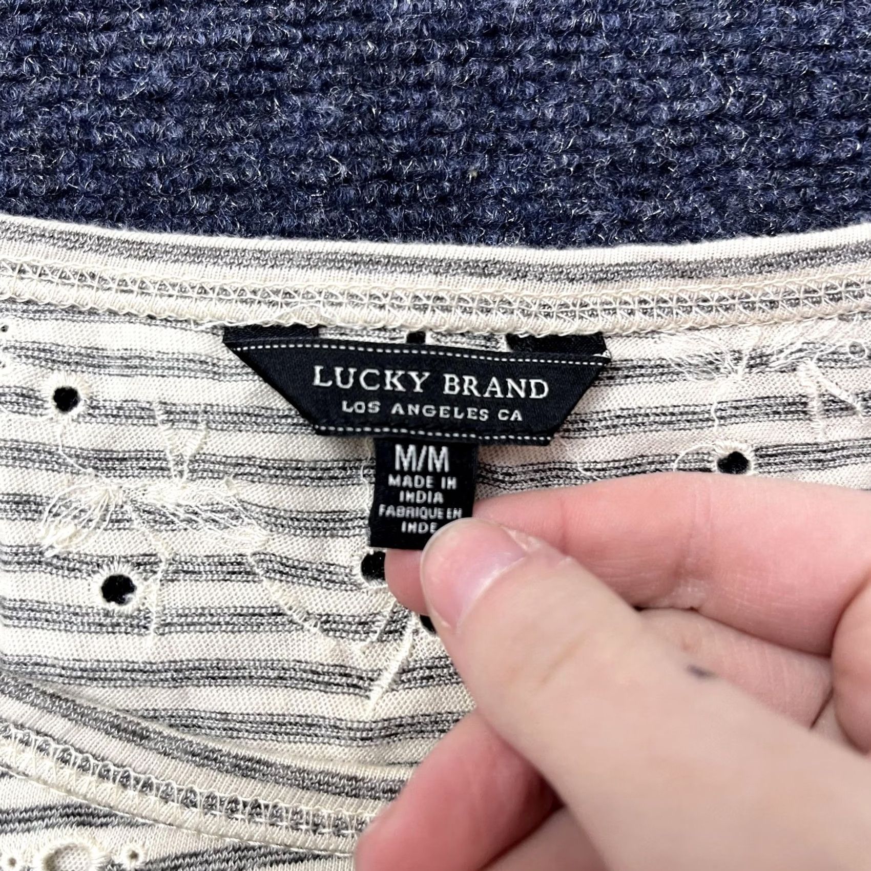 Lucky Brand Lucky Brand Shirt Womens Medium White Striped Eyelet Embroidered 3/4 Sleeve Top Size M / US 6-8 / IT 42-44 - 3 Thumbnail