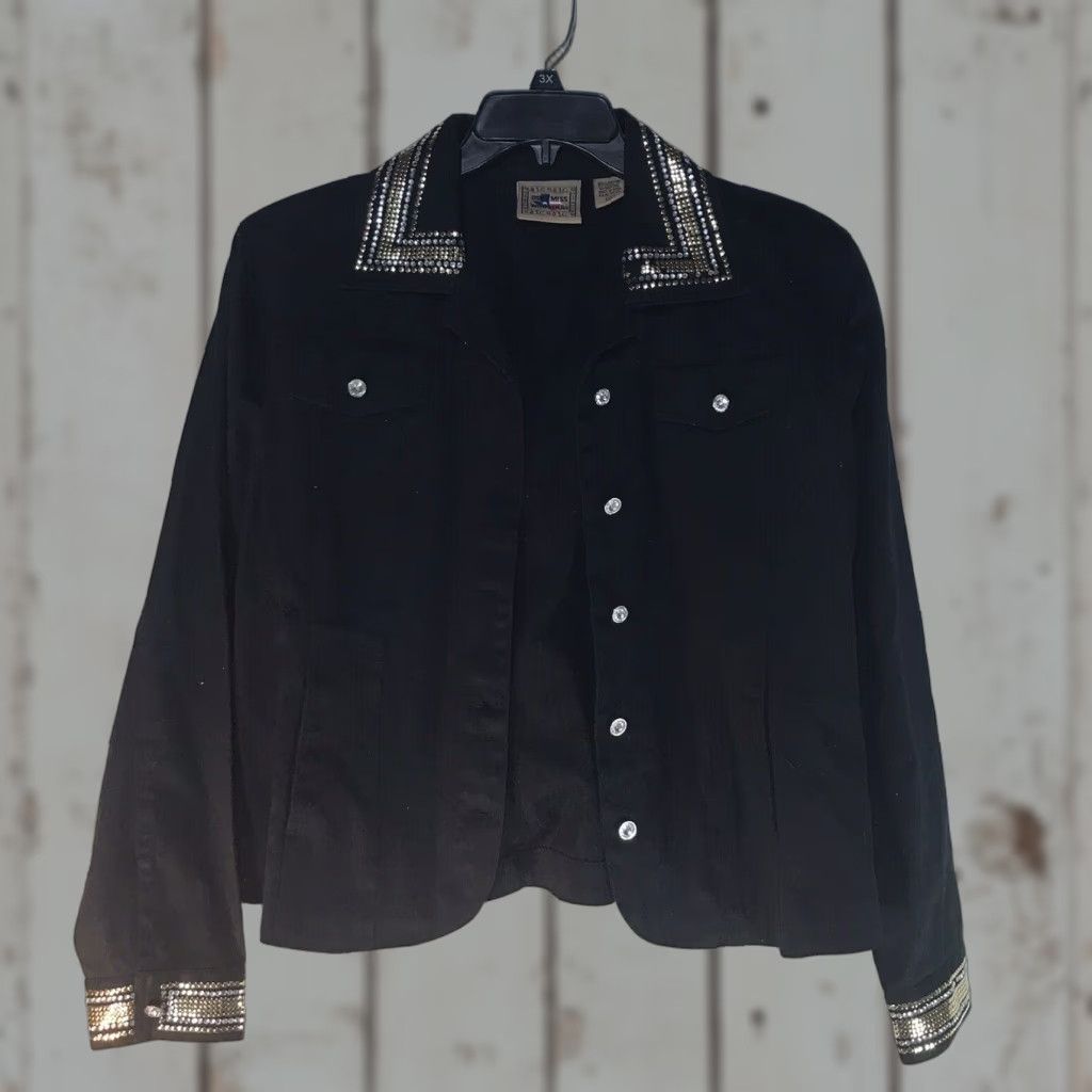 Denime Dont Mess With Texas Denim Jacket Womens XL Black Rhinestones Buttons Casual Distressed? (No, avoid confusion) Size XL / US 12-14 / IT 48-50 - 1 Thumbnail