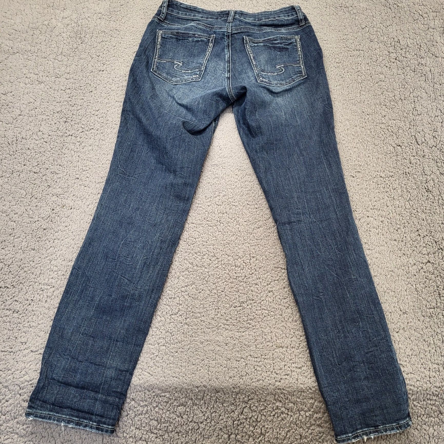 Silver Jeans Co. Silver Jeans Womens 28/29L Boyfriend Jeans Dark Wash Faded Whiskered Blue Denim Size 28" / US 6 / IT 42 - 3 Thumbnail