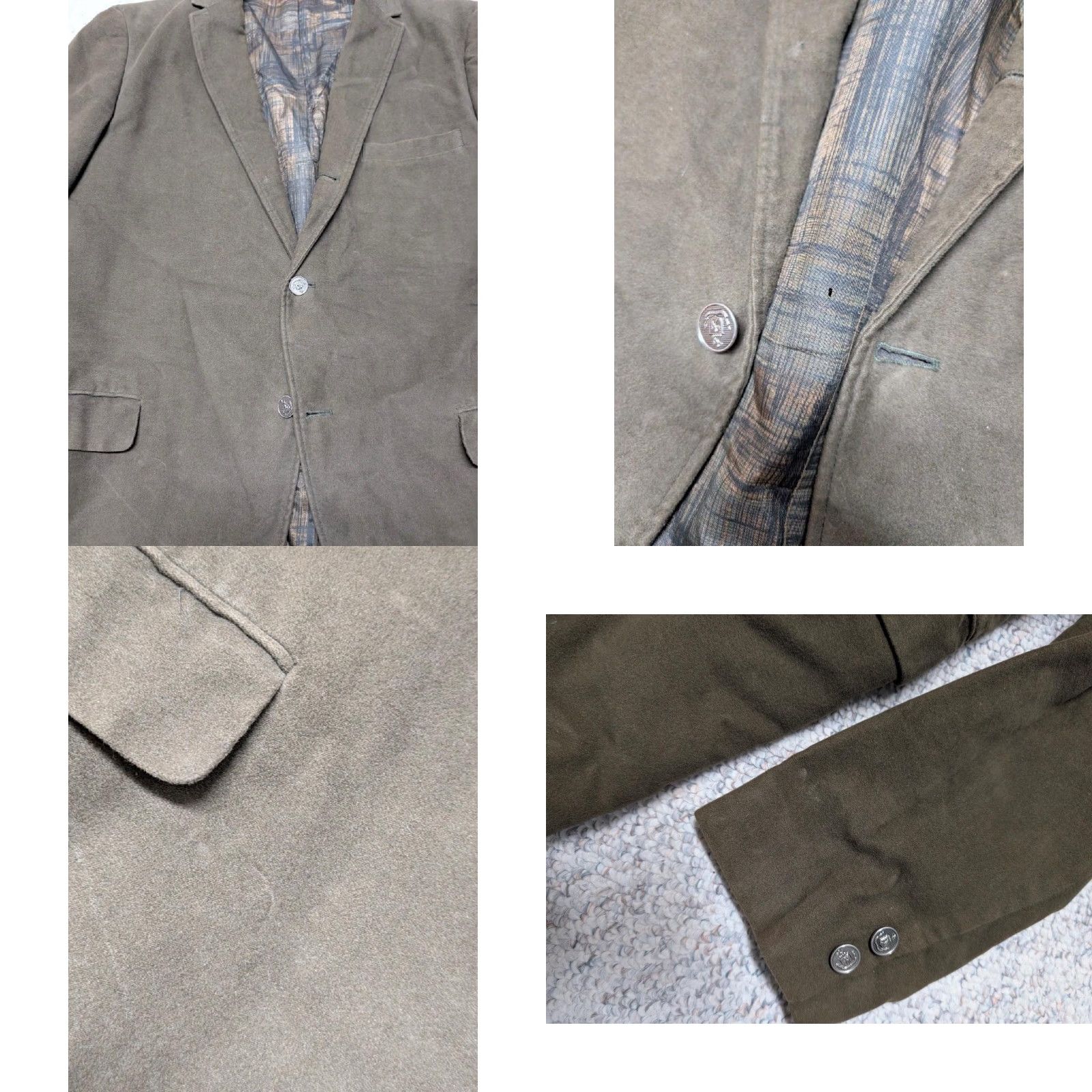 Velvet VINTAGE Juillsuede Velvet Blazer Jacket 40R Army Green Chamois Velvet Suede Notch 2/3 Roll Single-Breasted Mens Size 40R - 8 Thumbnail