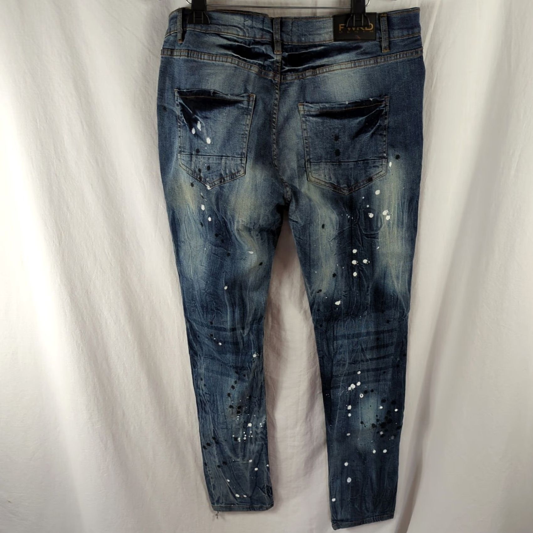 Denime FWRD Denim Jeans Distressed Paint Splattered Regular Fit Men 40X34 Denim Blue Medium Cotton Blend Waist 40 Inseam 34" Tapered Size US 40 / EU 56 - 6 Thumbnail