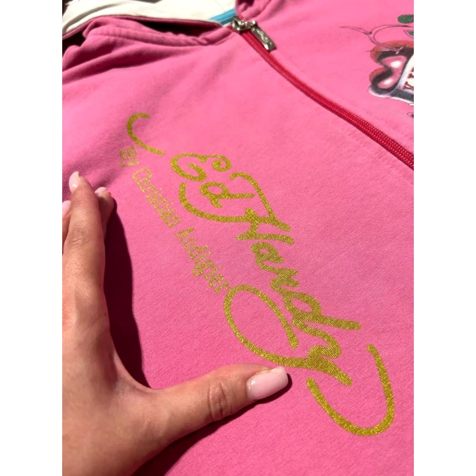 Ed Hardy VINTAGE Ed Hardy Hoodie Y2K Zip Up Women M Pink Size M / US 6-8 / IT 42-44 - 6 Thumbnail