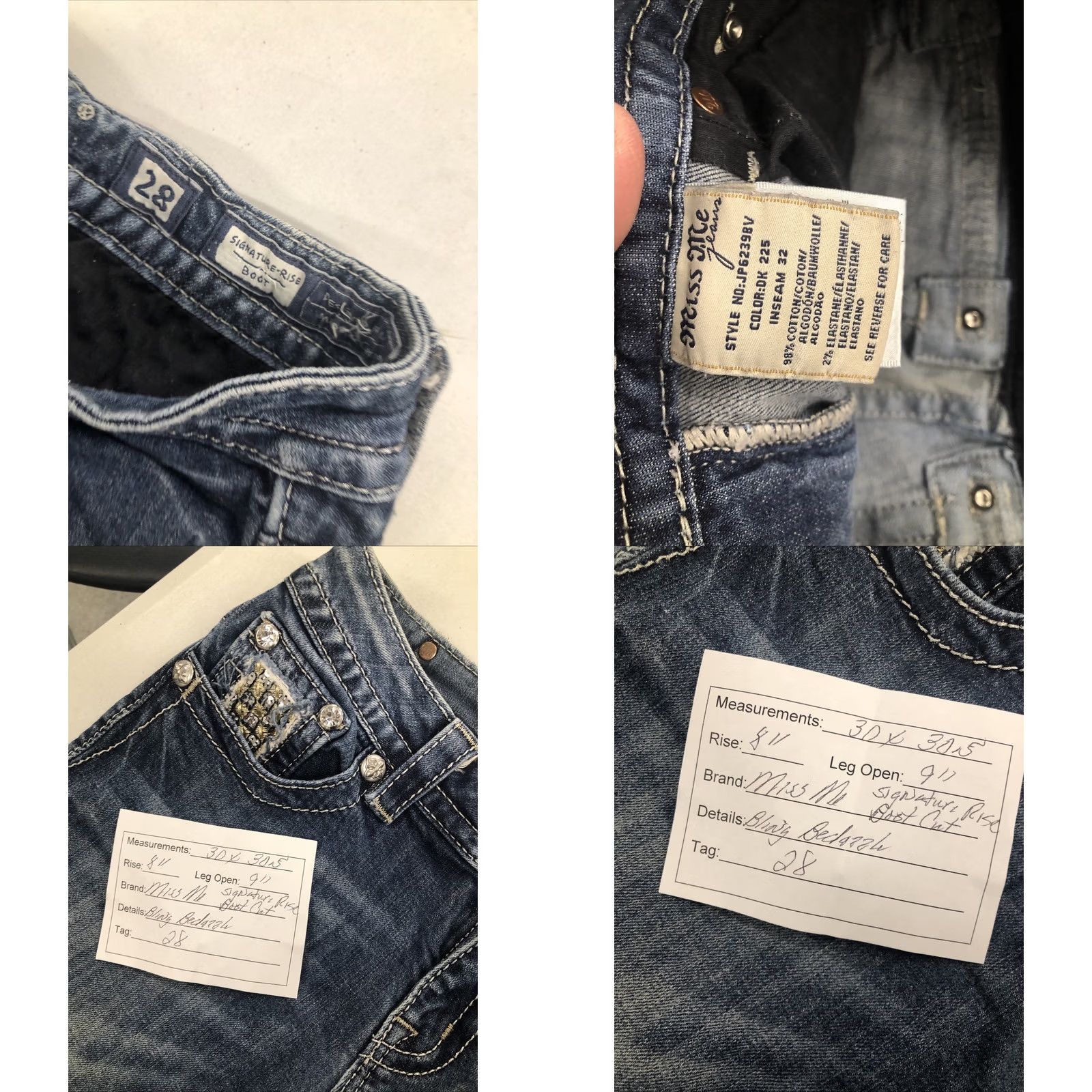 Miss Me MISS Me Boots blue denim Jeans Womens sz 30 x 30.5 bootcut rhinestone bling pockets 5-pocket low rise regular fit denim Size 28" / US 6 / IT 42 - 9 Thumbnail