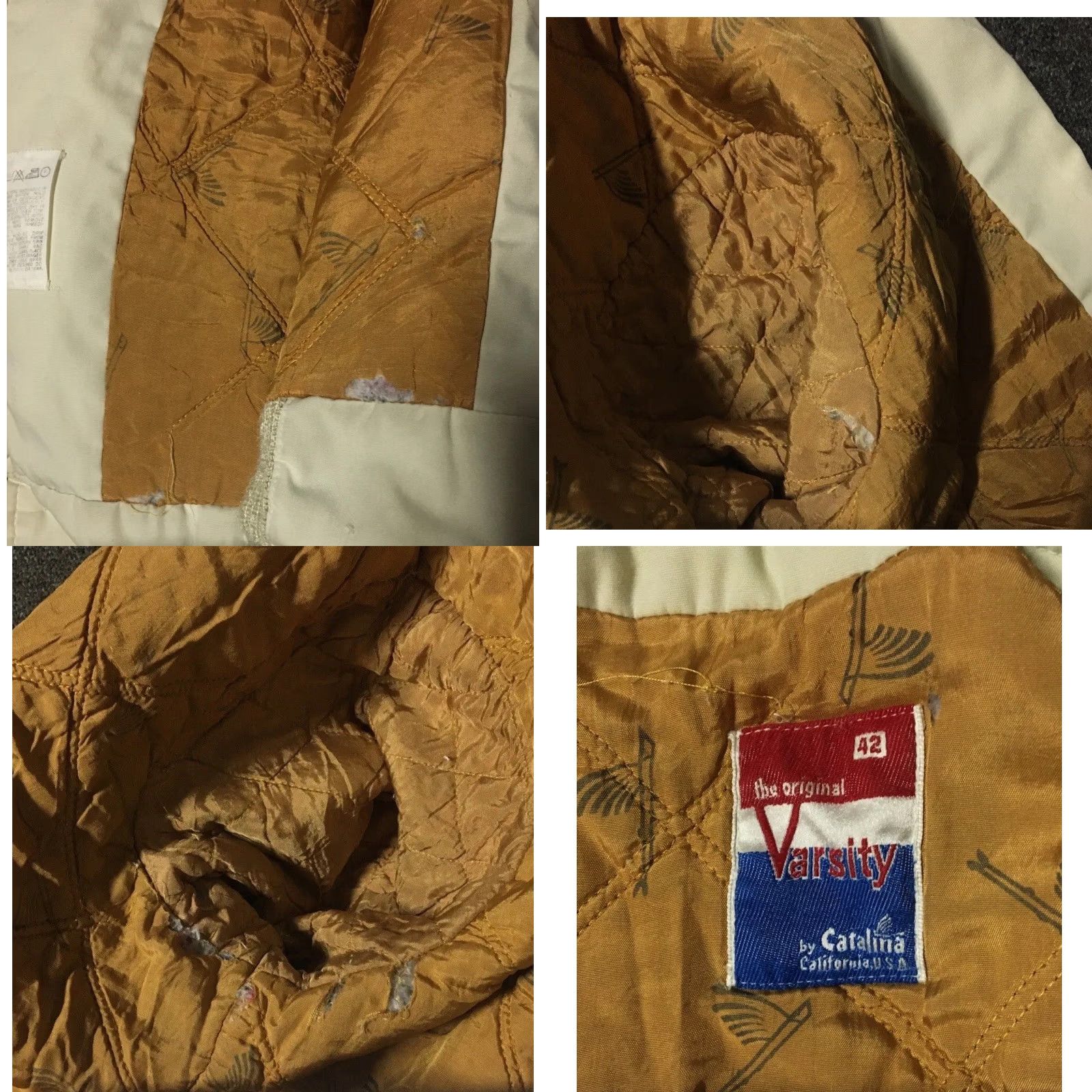 Vintage Vtg 70s Faded Distress Derby Boxy Fit Quilt Lined Bomber Jacket USA Talon Zipper Beige/Tan 42 Men Grunge/ Motorcycle Size US XS / EU 42 / 0 - 10 Thumbnail
