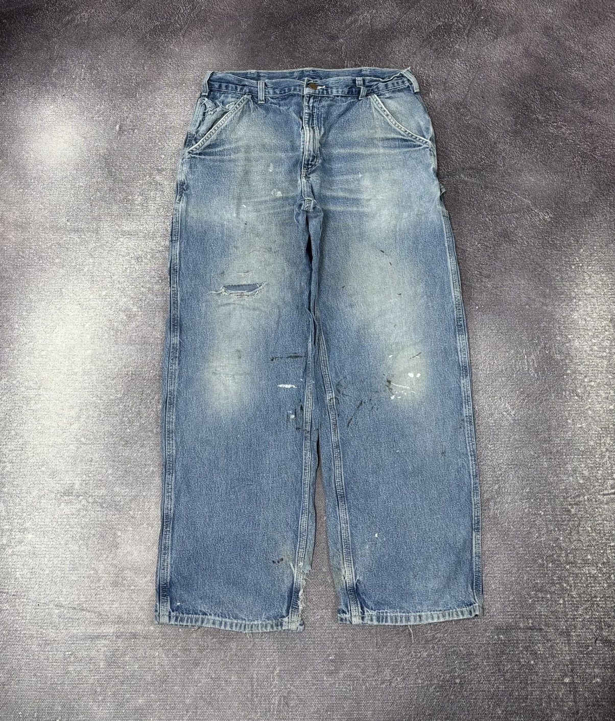Carhartt Vintage Carhartt Dungaree Fit Faded Blue Denim Baggy Jeans Size US 35 - 2 Thumbnail