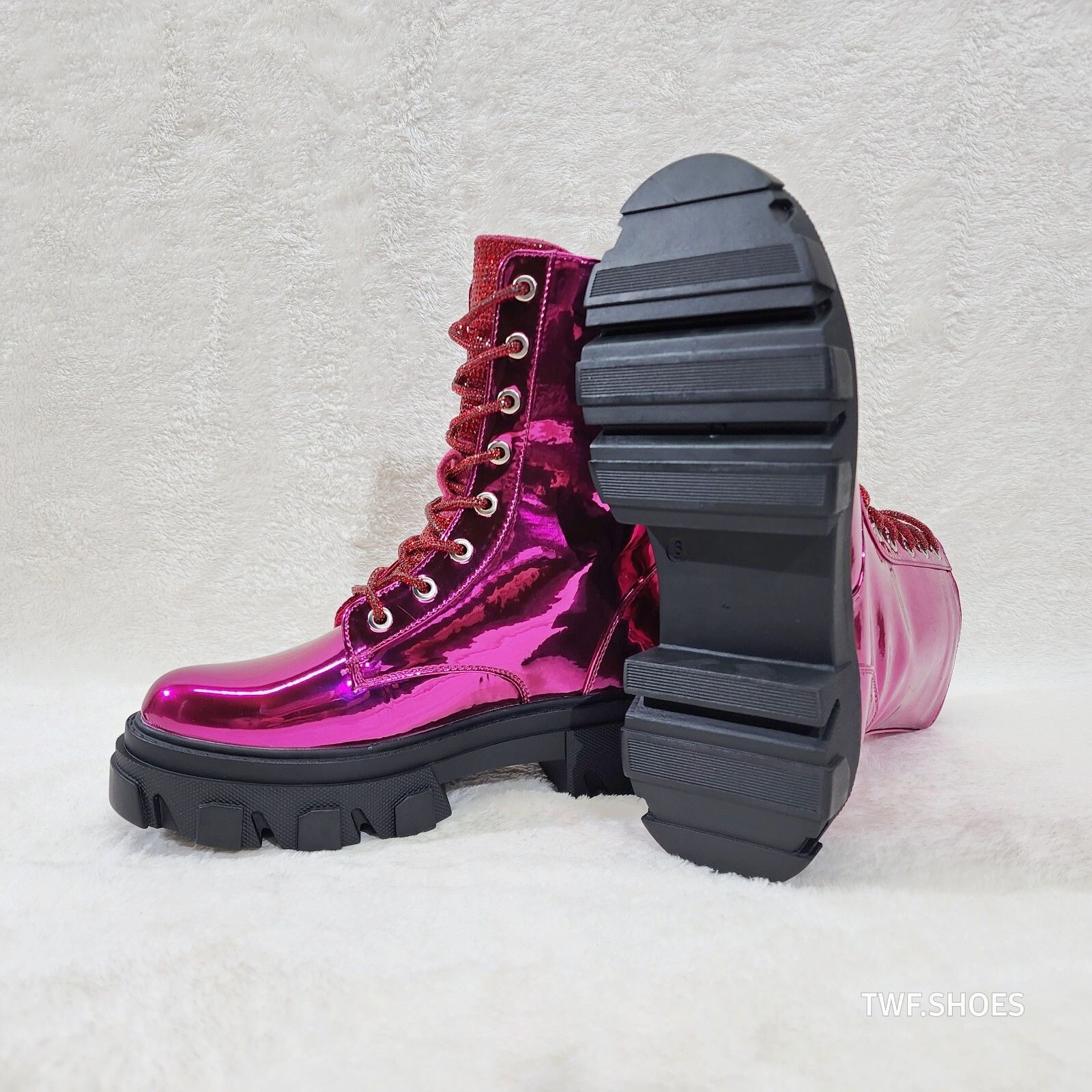 Other Rowan Metallic Pink Combat Ankle Boots Iridescent Rhinestone Size US 6 / IT 36 - 4 Thumbnail