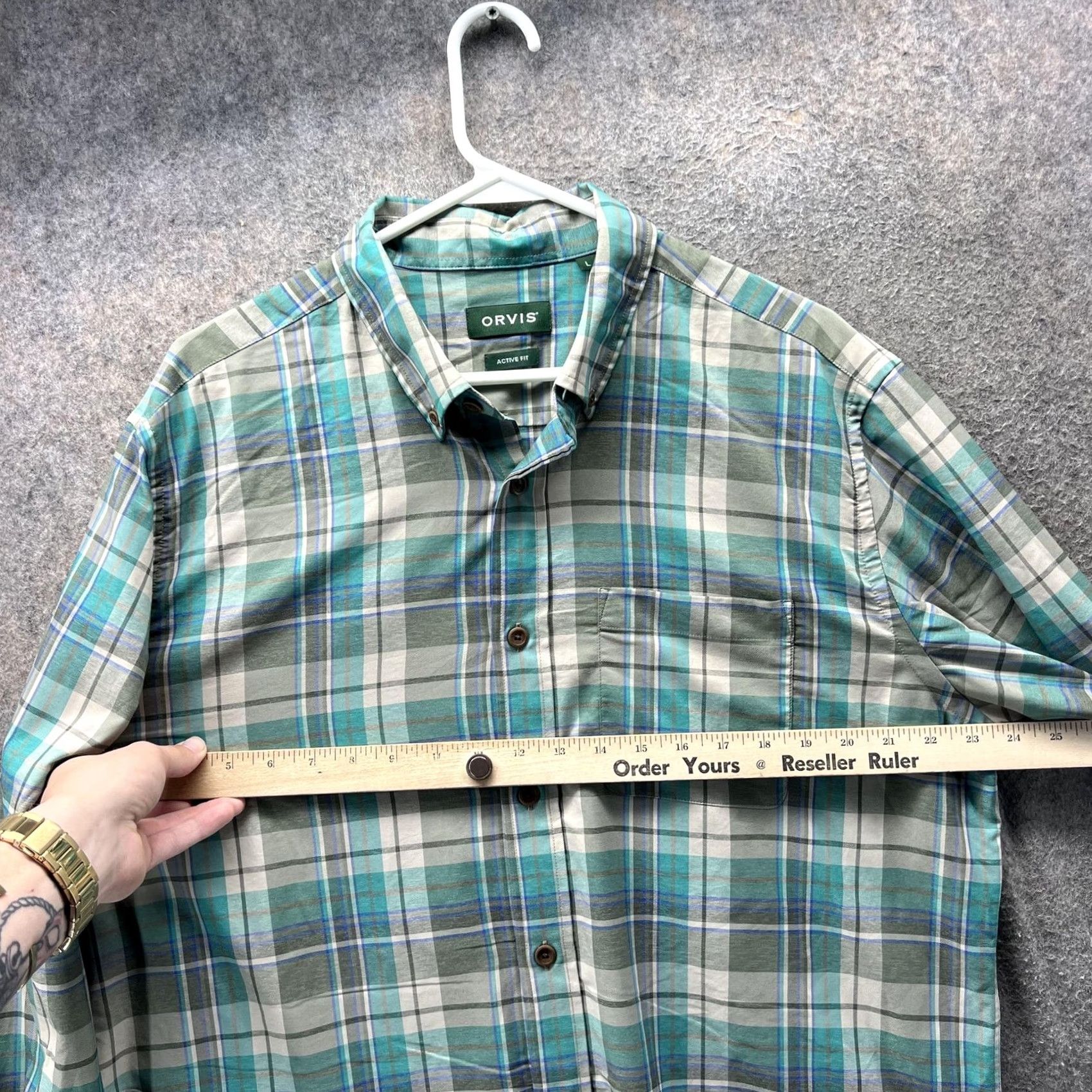 Orvis Orvis Shirt Mens Large Green Plaid Active Fit Nylon Polyester Long Sleeve Casual Button-Up Shirt Size US L / EU 52-54 / 3 - 6 Thumbnail