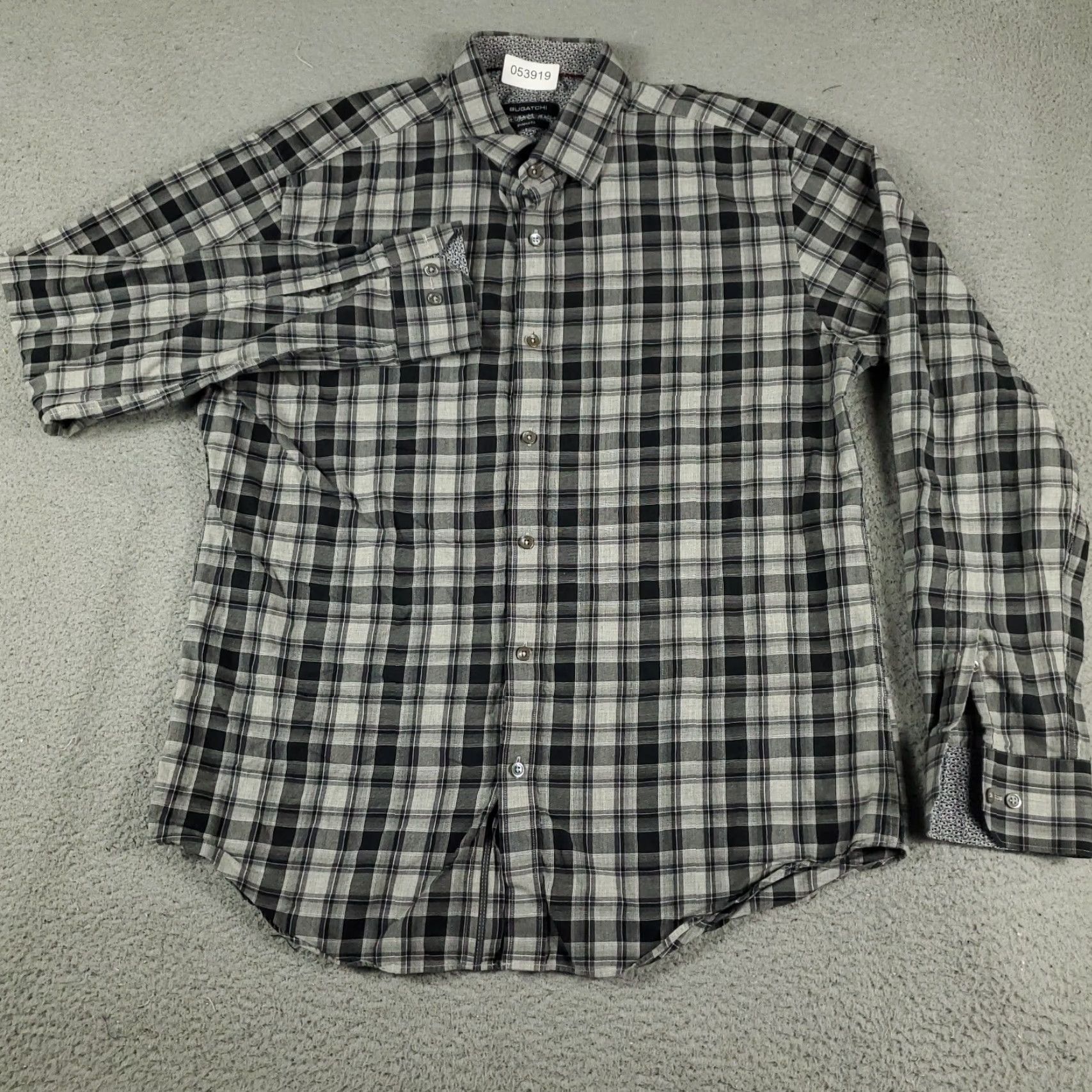 BUGATCHI Bugatchi Uomo Gray Plaid Button-Up Shirt Men's Large Long Sleeve Regular Fit Size US L / EU 52-54 / 3 - 2 Thumbnail