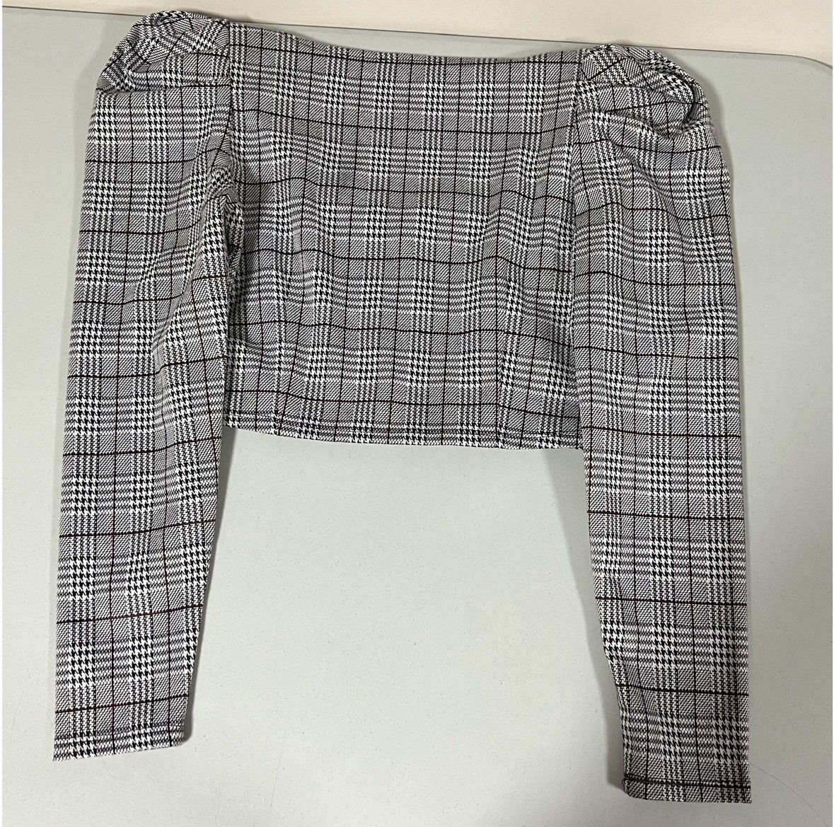 Vintage Grey Plaid Sweetheart Neckline Crop Top Shirt Blouse Size M🖤 Size M / US 6-8 / IT 42-44 - 2 Thumbnail