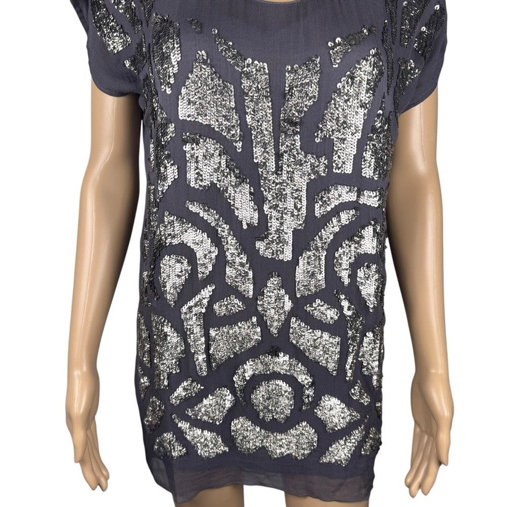 Other Gold Hawk 100% Silk Sequin Grey Tunic Top Mini Dress Size X Size XS / US 0-2 / IT 36-38 - 4 Thumbnail